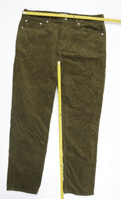 TU Mens Green Corduroy Chino Trousers 38W 28L Straight Fit