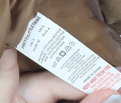 Womens UK Size 4 PRETTYLITTLETHING Brown Puffer Jacket