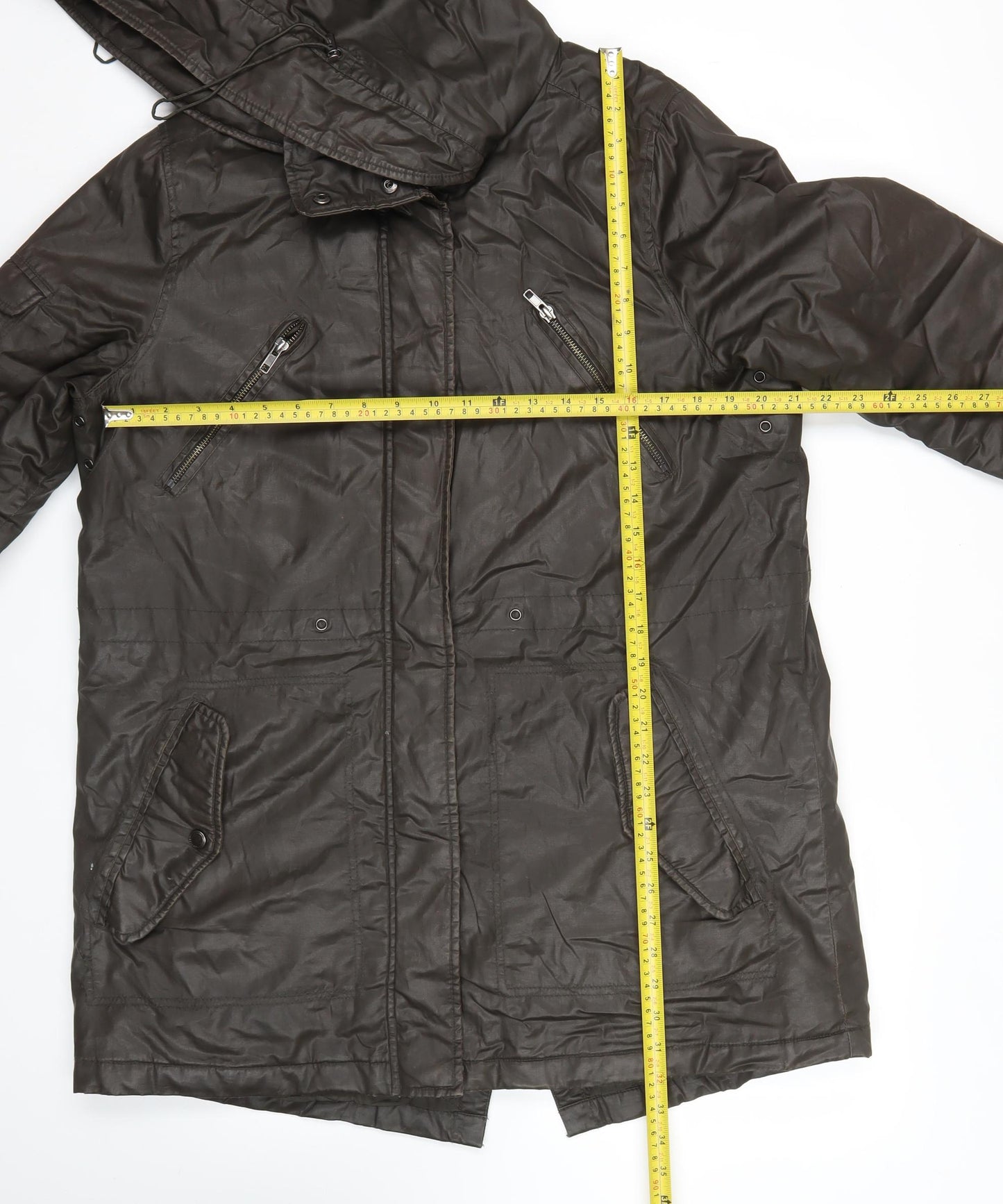 Papaya Women’s Brown Size 16 Hooded Parka Coat Cotton Mid Length