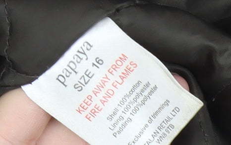 Papaya Women’s Brown Size 16 Hooded Parka Coat Cotton Mid Length