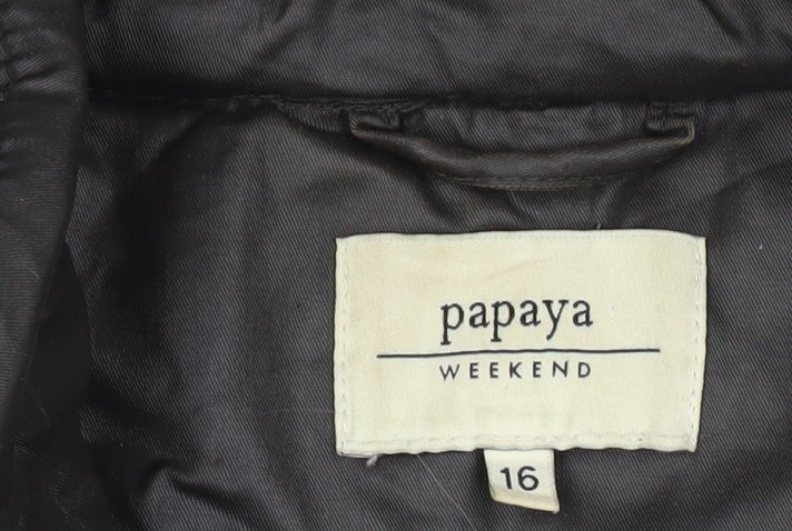 Papaya Women’s Brown Size 16 Hooded Parka Coat Cotton Mid Length