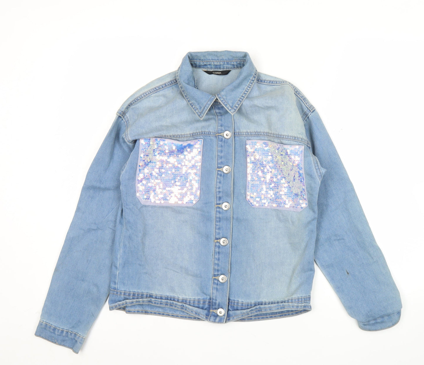 George Girls Blue Denim Sequin Shirt Jacket 12-13 Years Button Up
