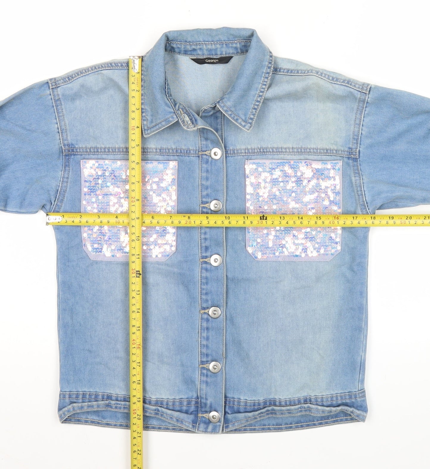 George Girls Blue Denim Sequin Shirt Jacket 12-13 Years Button Up