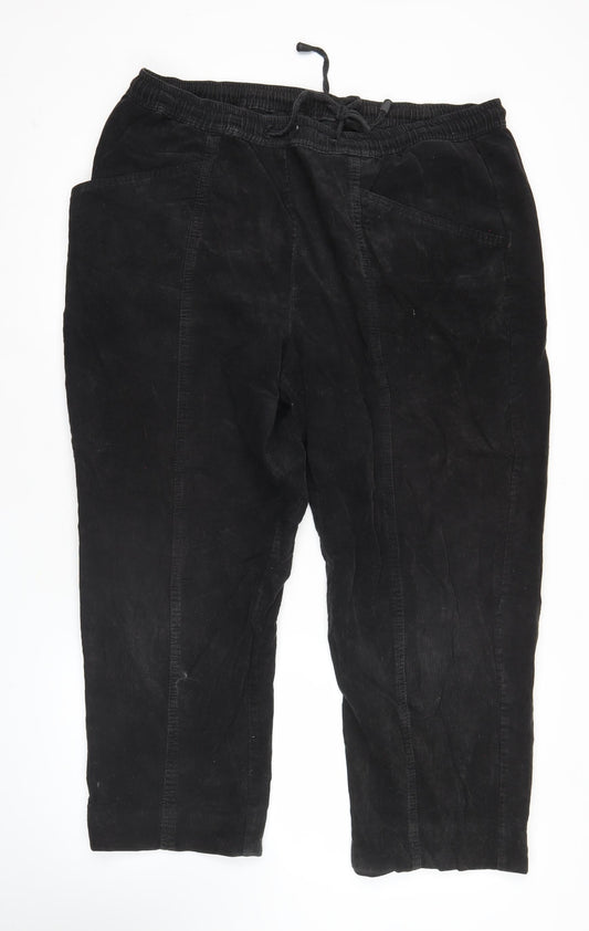 EWM Pure Classics Womens Black Linen Wide Leg Drawstring Trousers Size 20