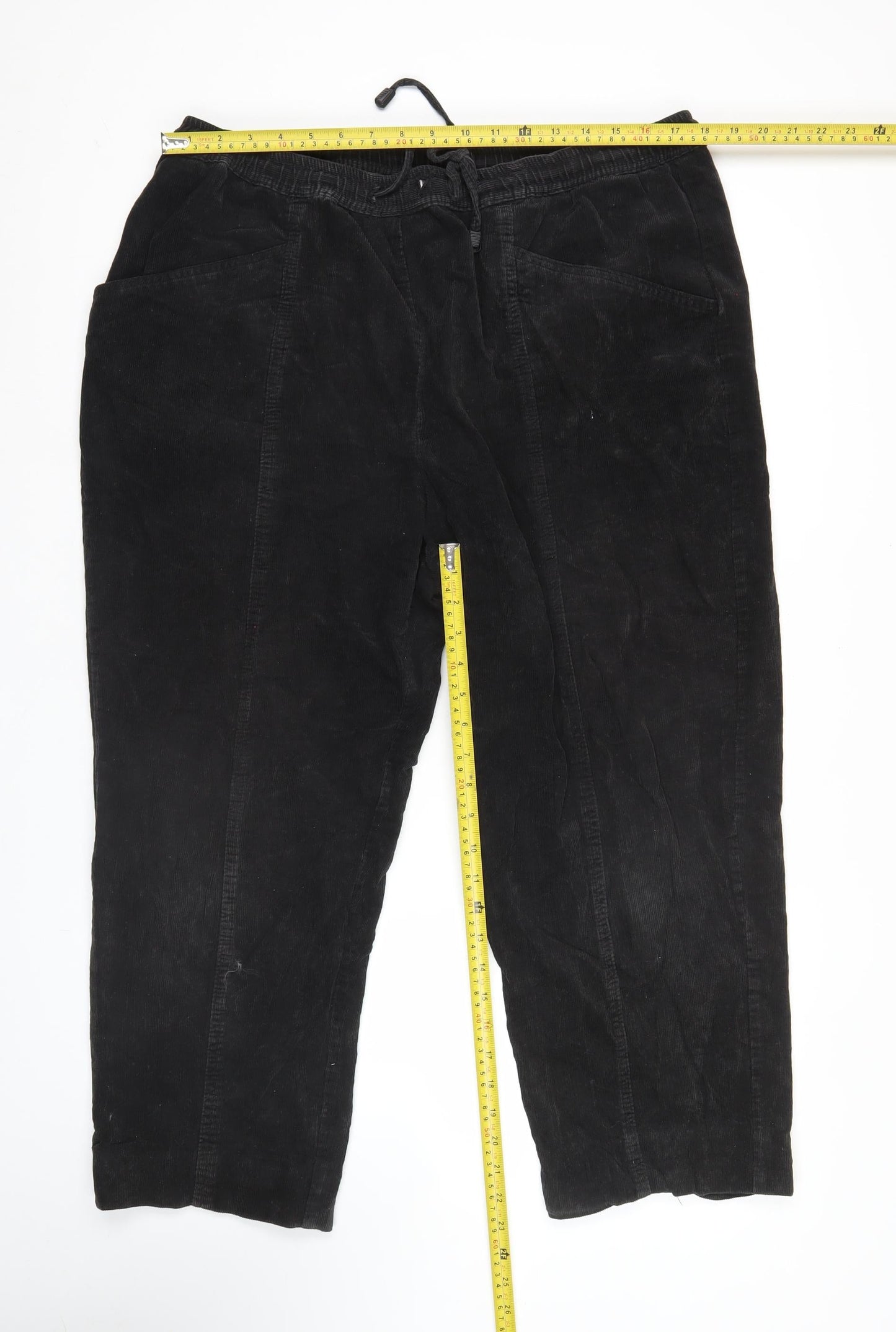 EWM Pure Classics Womens Black Linen Wide Leg Drawstring Trousers Size 20