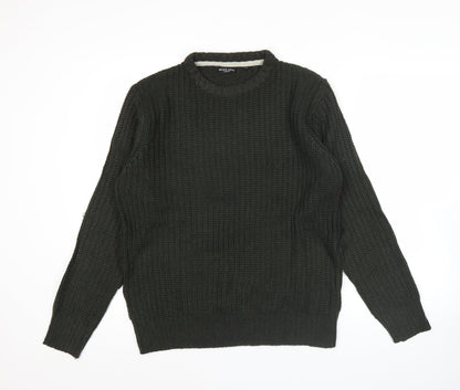 Brave Soul Men’s Black Chunky Knit Pullover Jumper Size L