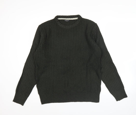 Brave Soul Men’s Black Chunky Knit Pullover Jumper Size L