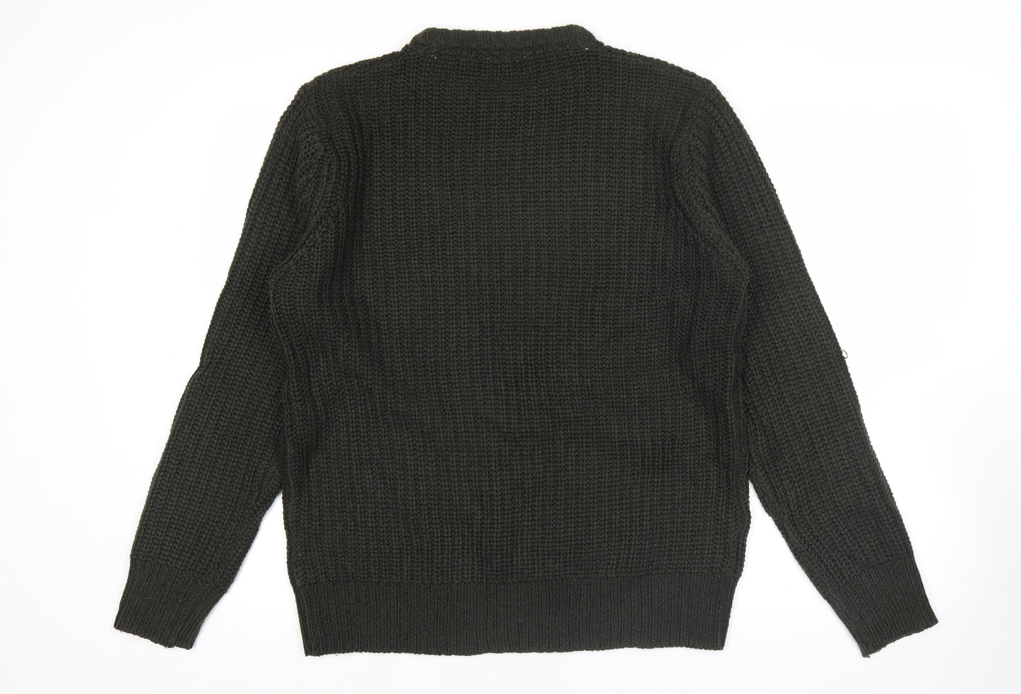 Brave Soul Men’s Black Chunky Knit Pullover Jumper Size L