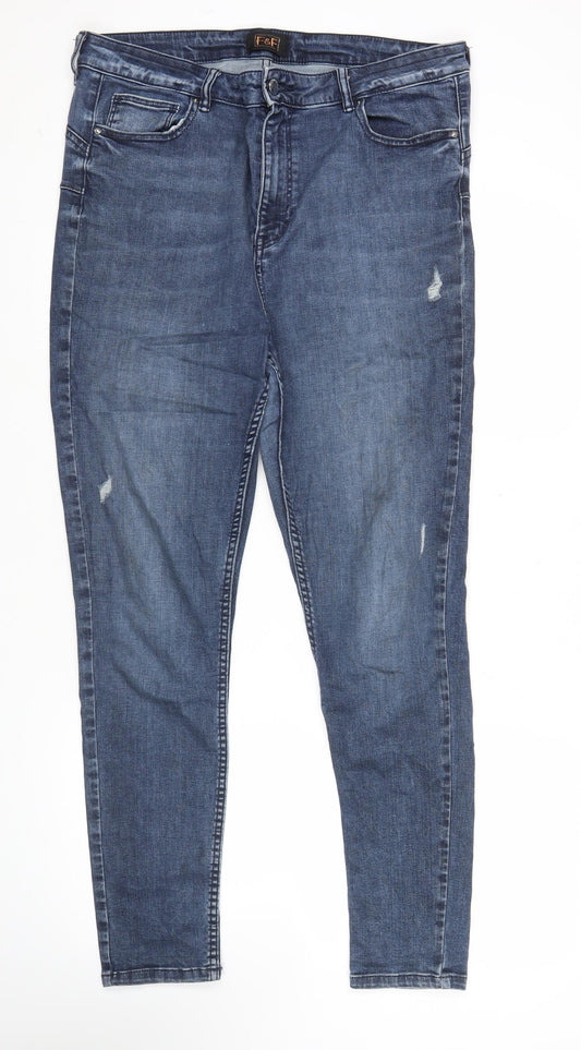 F&F Women’s Blue Skinny Jeans Size 12 Slim Fit Distressed Denim