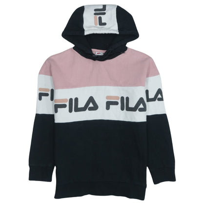 Fila Womens 2XS Black Pink White Pullover Hoodie Colourblock Logo