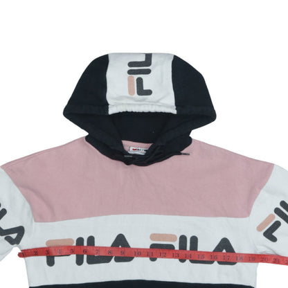 Fila Womens 2XS Black Pink White Pullover Hoodie Colourblock Logo