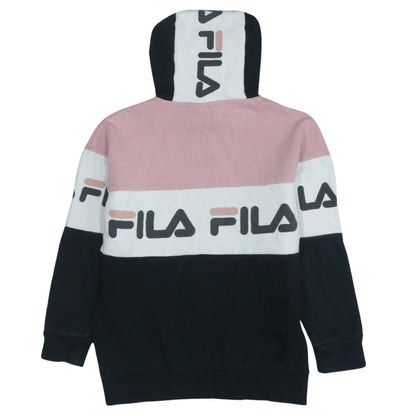Fila Womens 2XS Black Pink White Pullover Hoodie Colourblock Logo