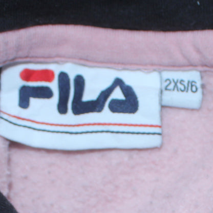 Fila Womens 2XS Black Pink White Pullover Hoodie Colourblock Logo