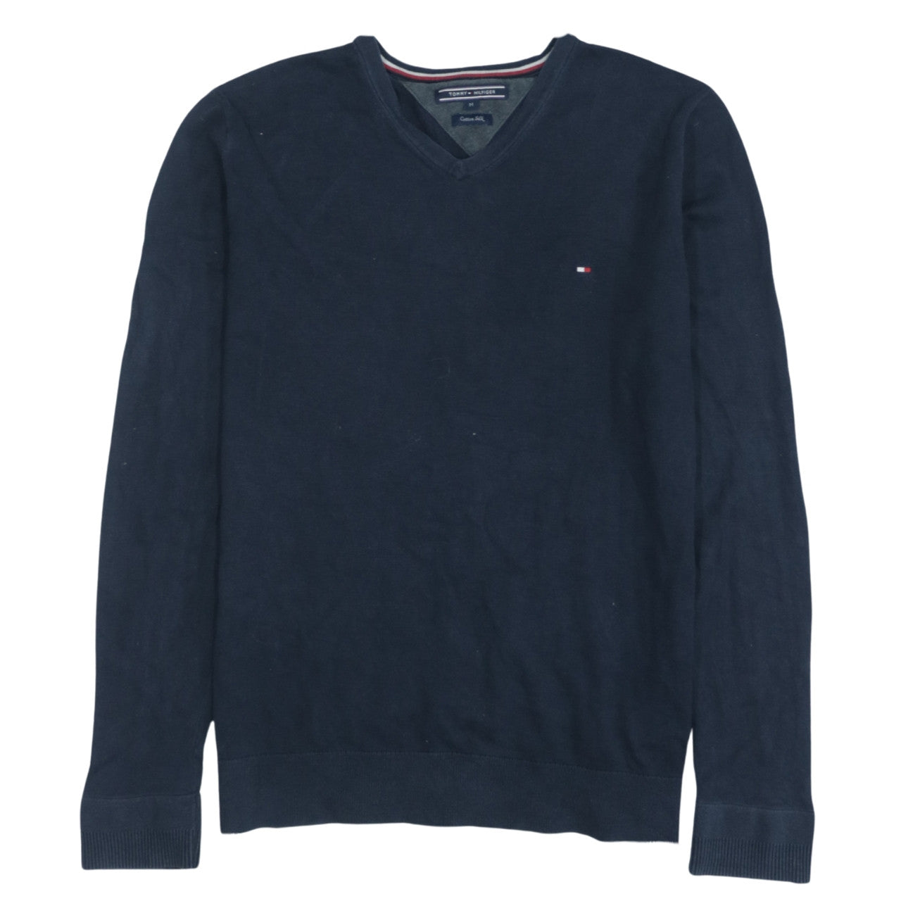 Tommy Hilfiger Men’s Blue Cotton Silk V-Neck Jumper M