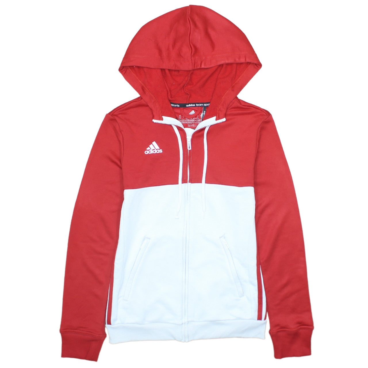 Adidas Womens Red White Full Zip Hoodie Size S Logo Sportswear