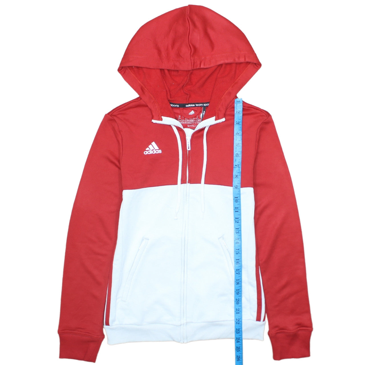 Adidas Womens Red White Full Zip Hoodie Size S Logo Sportswear