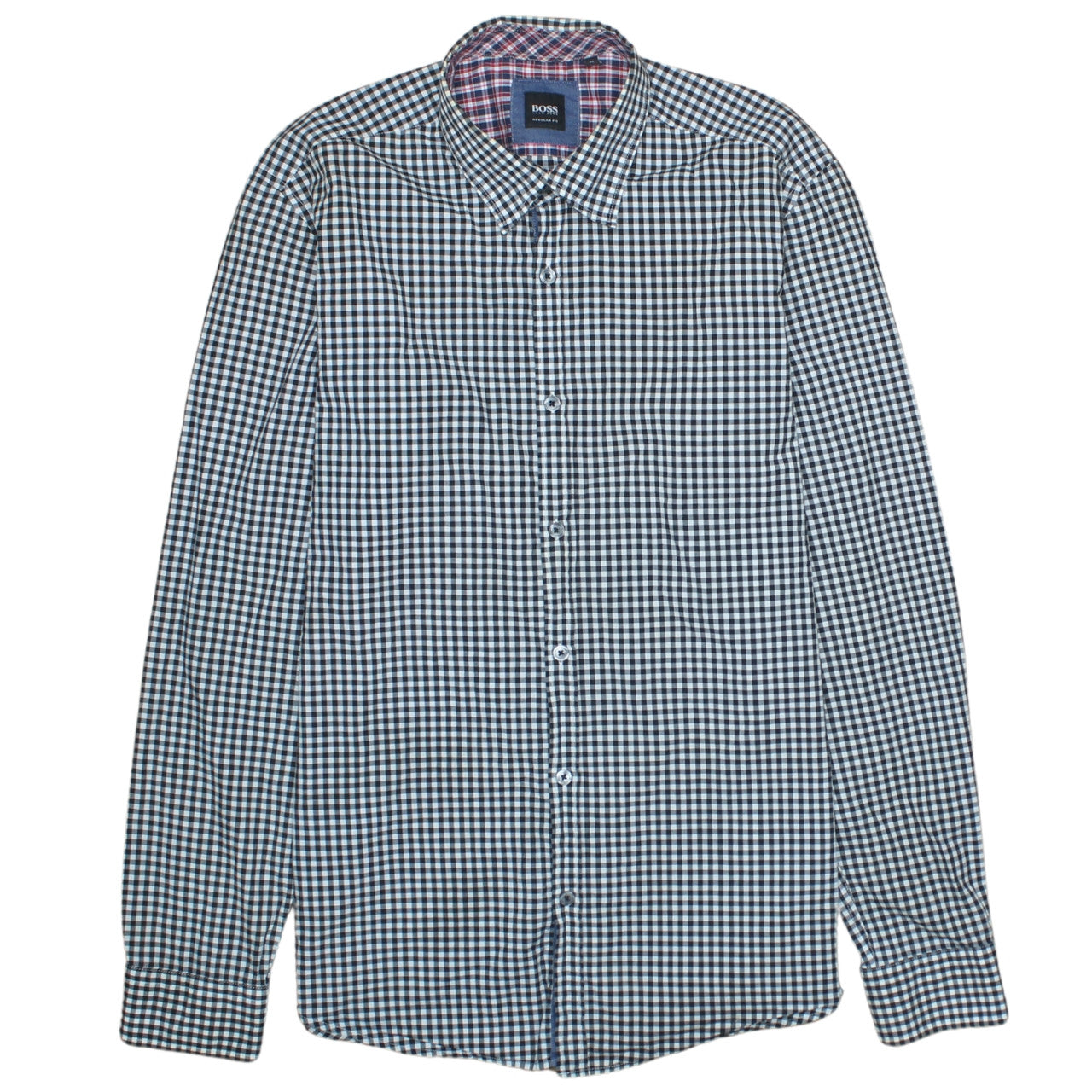 Hugo Boss Men’s Blue Check Cotton Shirt M Regular Fit Long Sleeve