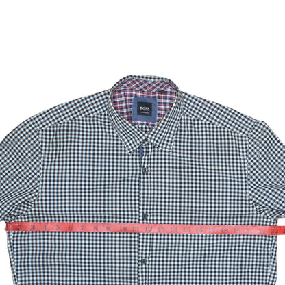 Hugo Boss Men’s Blue Check Cotton Shirt M Regular Fit Long Sleeve