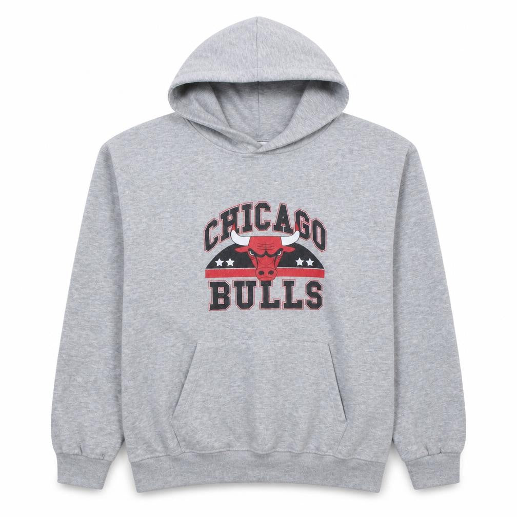 Front view of Jennyfer Chicago Bulls Grey Pullover Hoodie unisex s basketball logo
