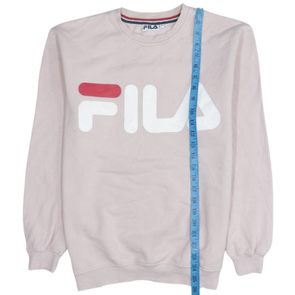 FILA Womens Pink Pullover Sweatshirt S Crew Neck Casual Logo Cotton