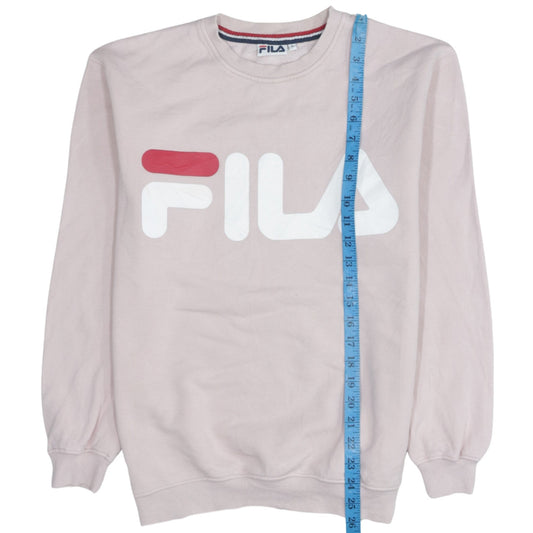 FILA Womens Pink Pullover Sweatshirt S Crew Neck Casual Logo Cotton