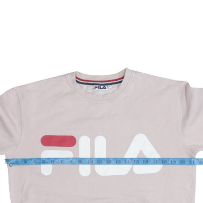 FILA Womens Pink Pullover Sweatshirt S Crew Neck Casual Logo Cotton