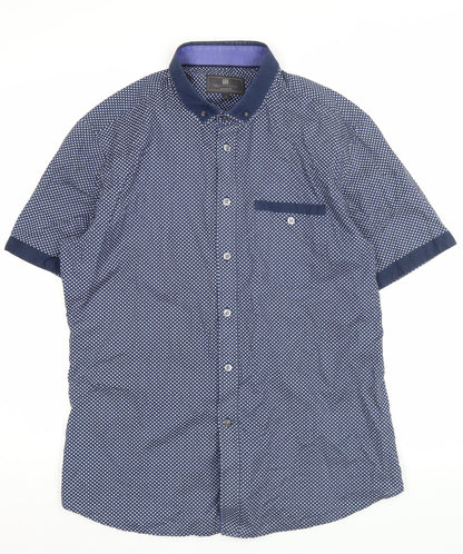 Marks and Spencer Men’s Blue Geometric Button-Up Shirt L Slim Fit