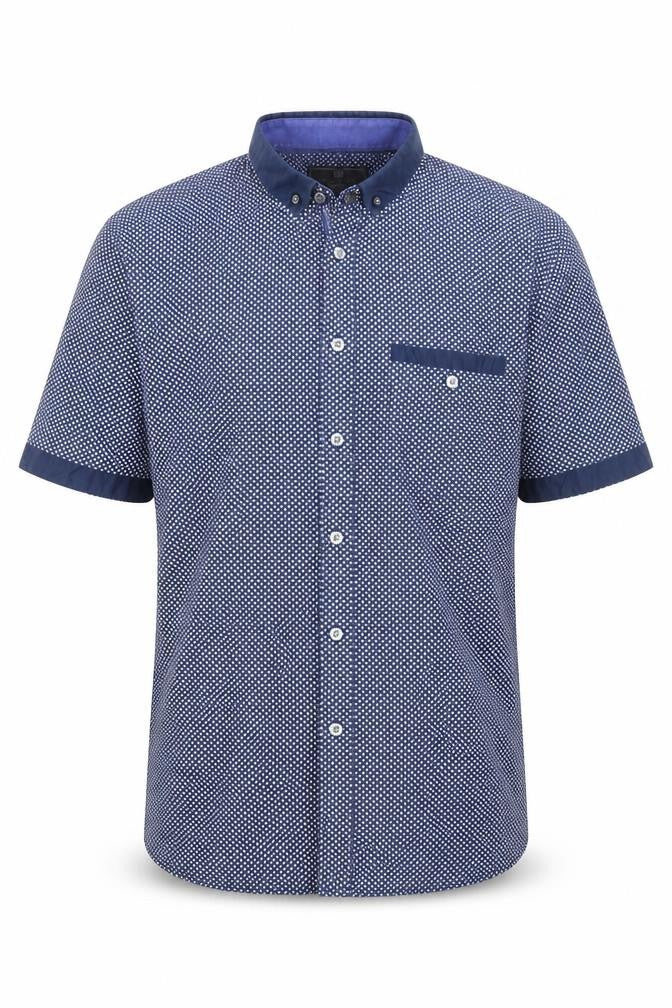 Marks and Spencer Men’s Blue Geometric Button-Up Shirt L Slim Fit