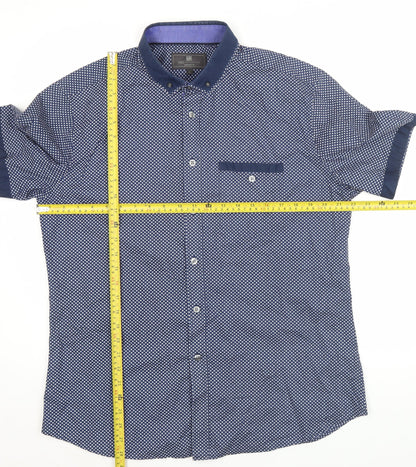 Marks and Spencer Men’s Blue Geometric Button-Up Shirt L Slim Fit