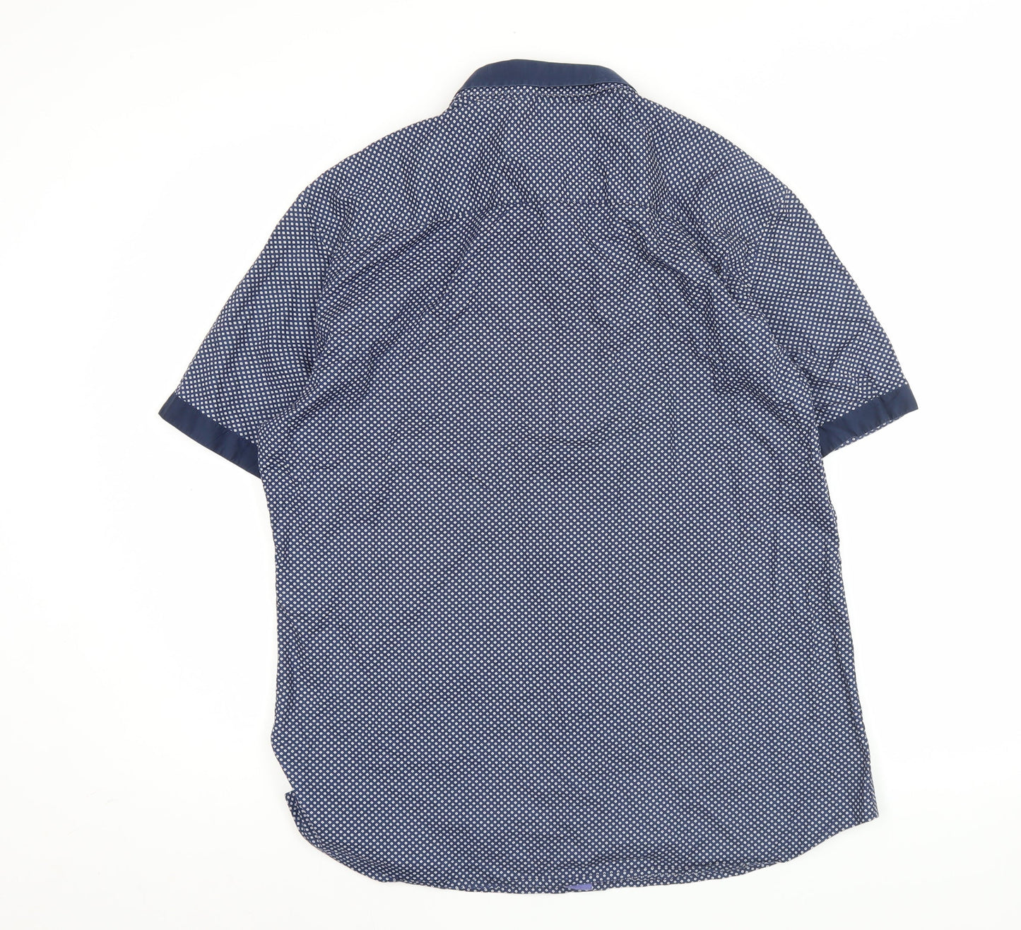 Marks and Spencer Men’s Blue Geometric Button-Up Shirt L Slim Fit
