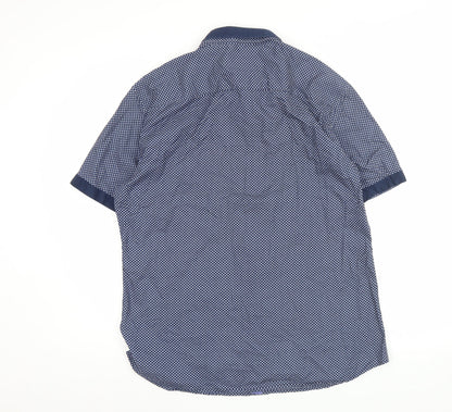Marks and Spencer Men’s Blue Geometric Button-Up Shirt L Slim Fit