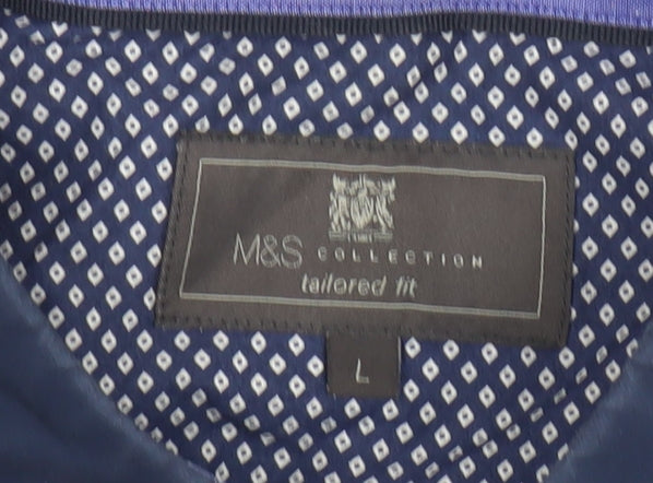 Marks and Spencer Men’s Blue Geometric Button-Up Shirt L Slim Fit