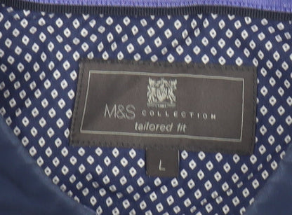 Marks and Spencer Men’s Blue Geometric Button-Up Shirt L Slim Fit