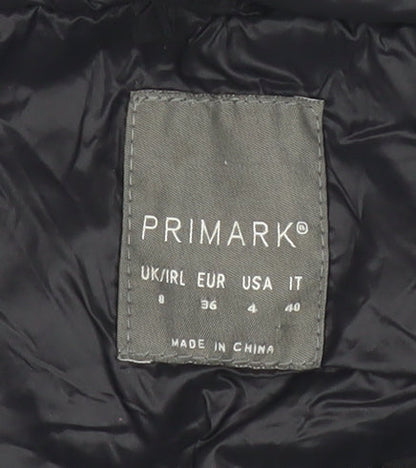 Primark Women’s Black Size 8 Puffer Jacket Quilted Full Zip Winter Coat