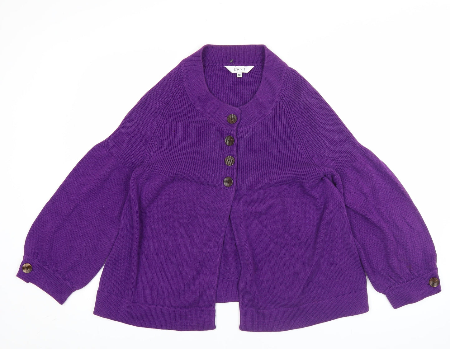 East Womens Purple Cotton Cardigan Size 16 Round Neck Long Sleeve