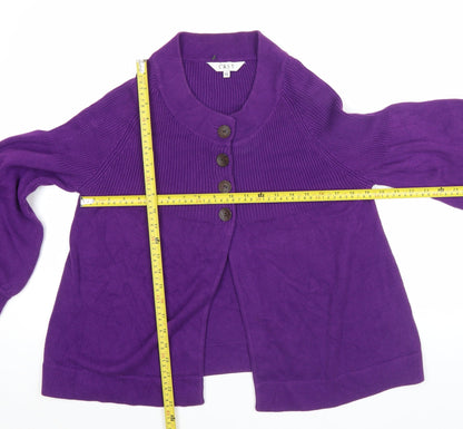 East Womens Purple Cotton Cardigan Size 16 Round Neck Long Sleeve