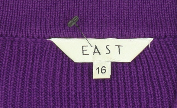 East Womens Purple Cotton Cardigan Size 16 Round Neck Long Sleeve