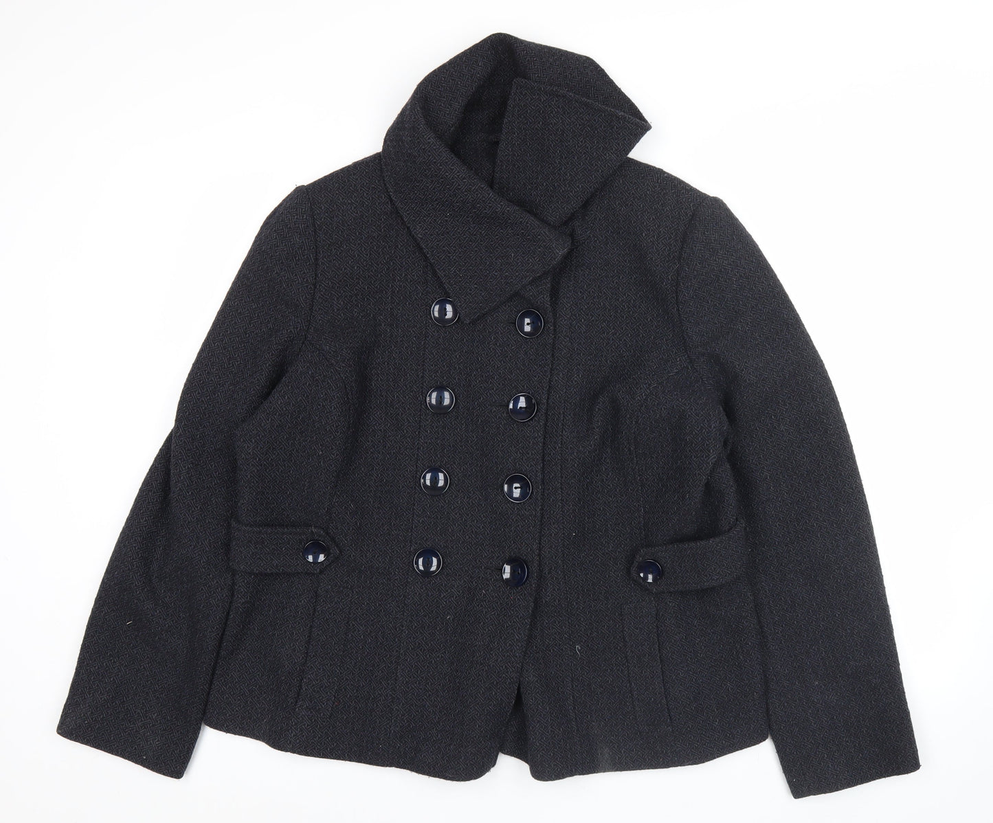 F&F Women’s Black Herringbone Pea Coat Size 18 Wool Blend