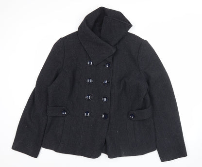 F&F Women’s Black Herringbone Pea Coat Size 18 Wool Blend