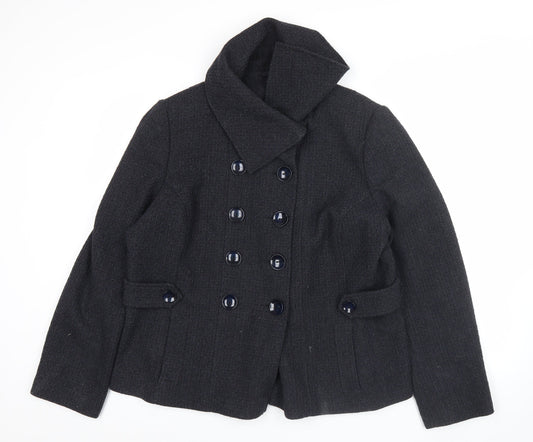 F&F Women’s Black Herringbone Pea Coat Size 18 Wool Blend