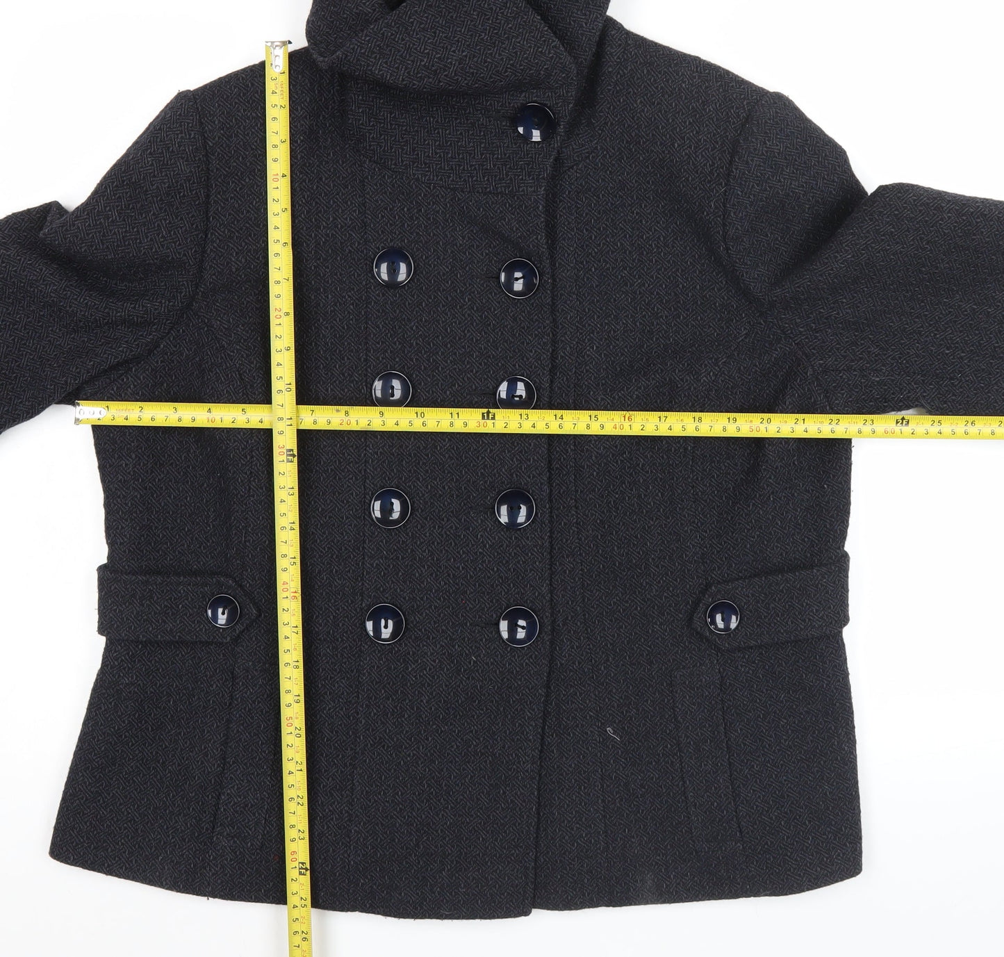 F&F Women’s Black Herringbone Pea Coat Size 18 Wool Blend