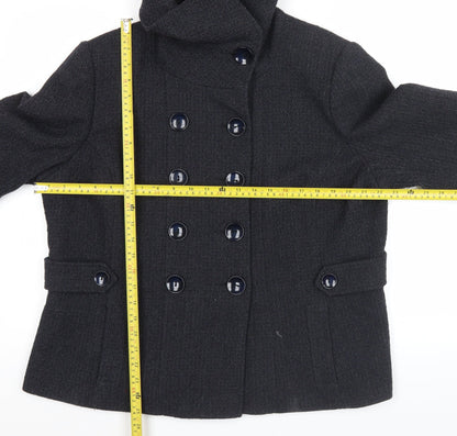 F&F Women’s Black Herringbone Pea Coat Size 18 Wool Blend