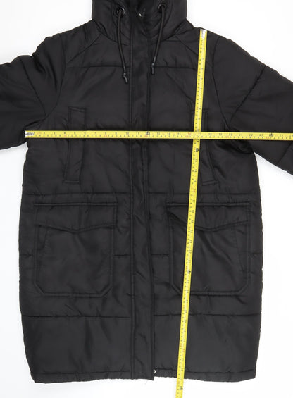 Primark Women Black S Puffer Jacket Hooded Mid-Length Winter Coat