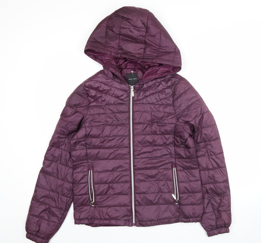 New Look Women’s Purple Puffer Jacket Size 8 Hooded Lightweight