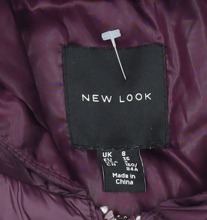 New Look Women’s Purple Puffer Jacket Size 8 Hooded Lightweight