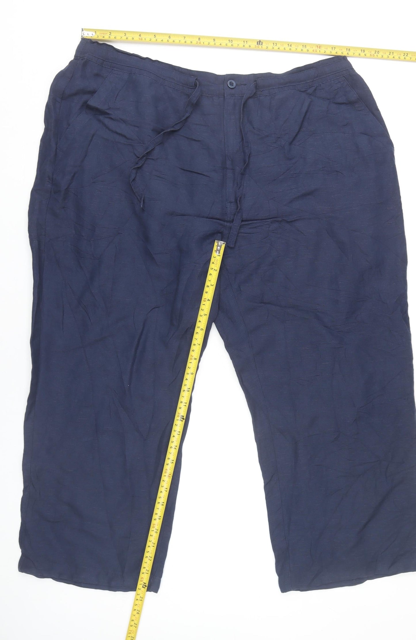 Cubavera Women’s Blue Linen Blend XL Chino Trousers with Pockets