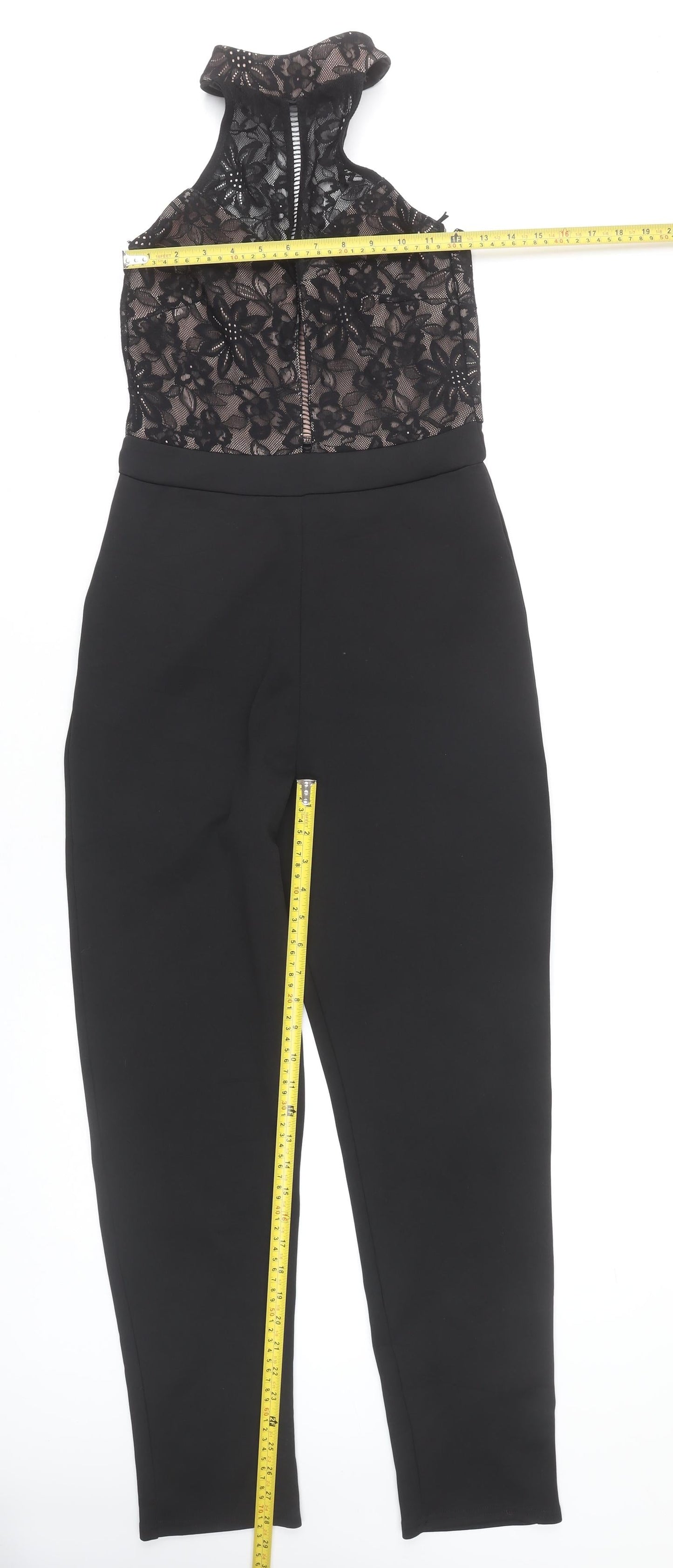 Missguided Womens Black Lace Halter Jumpsuit UK 10 Slim Fit Party