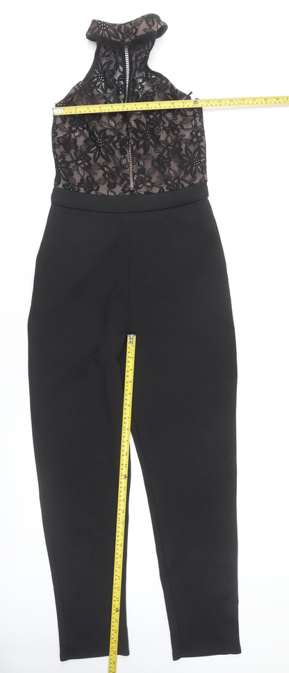 Missguided Womens Black Lace Halter Jumpsuit UK 10 Slim Fit Party