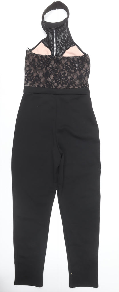 Missguided Womens Black Lace Halter Jumpsuit UK 10 Slim Fit Party