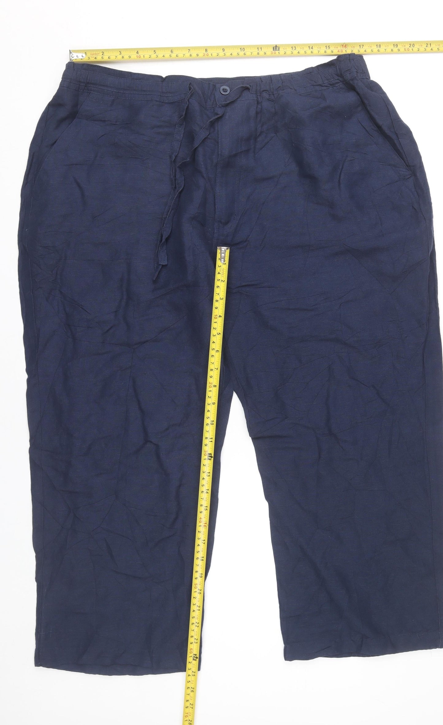 Cubavera Women’s Blue XL Linen Blend Straight Leg Casual Trousers
